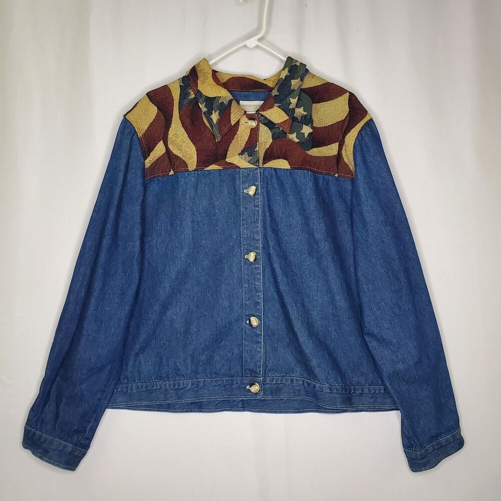 Coldwater Creek Embroidered Denim Jacket Women‎ 3X American Flag USA Patriotic